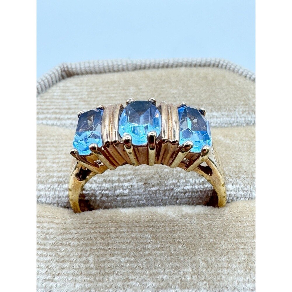 Palm Beach Jewelry Simulated Aquamarine Birth Stone Ring Size 8 Gold plated